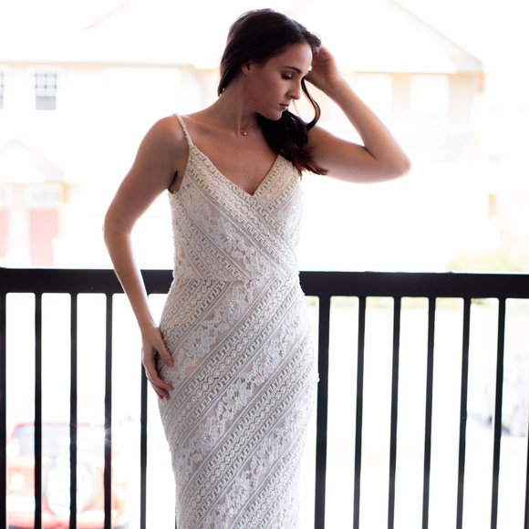 FULLY Beaded Floral Lace Gown - Picture 3 of 12